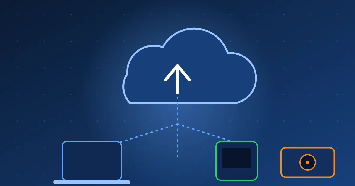 Illustration : nuage relié à un ordinateur, un smartphone et un disque dur externe
