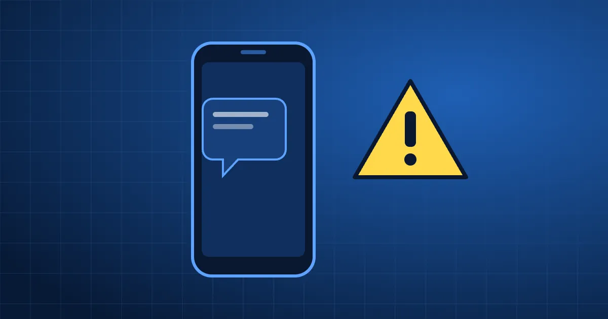 SMS frauduleux : illustration d’un téléphone avec un message et un signal d’alerte